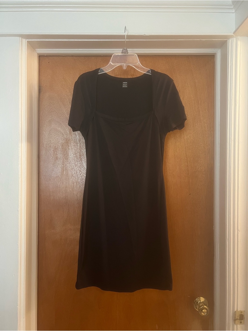 SHEIN Women’s Black Short-Sleeve Square Scoop Neck Mini Dress